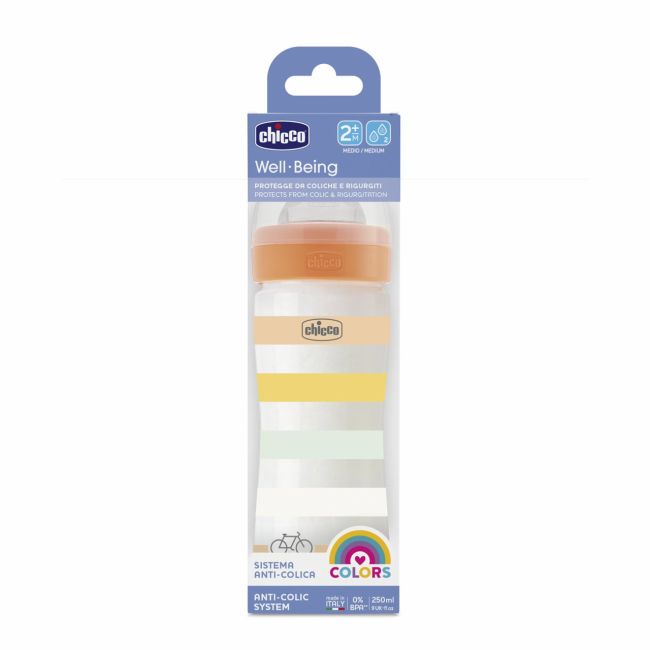 Biberon Chicco WellBeing PP, tetina s., flux mediu, 250ml, orange, 2luni+ CHC2862331-7