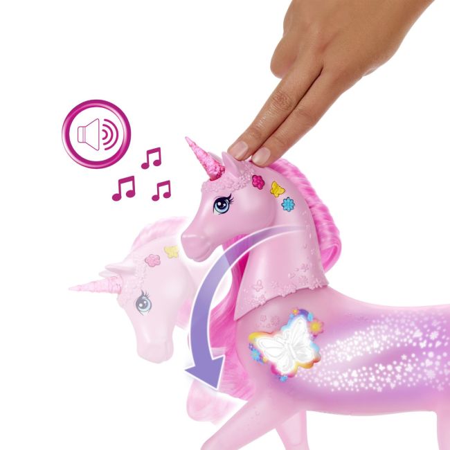 BARBIE UNICORN ROZ CU LUMINI STRALUCITOARE SI SUNETE VIVMTJCP78