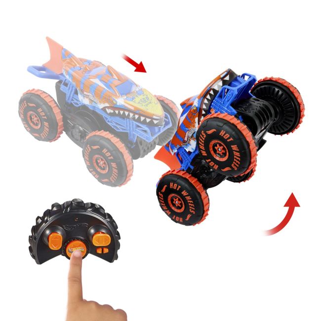 HOT WHEELS MONSTER TRUCK SHARKS VS DINOS MASINA CU TELECOMANDA TIGER SHARK CLIMBER VIVMTJFR39