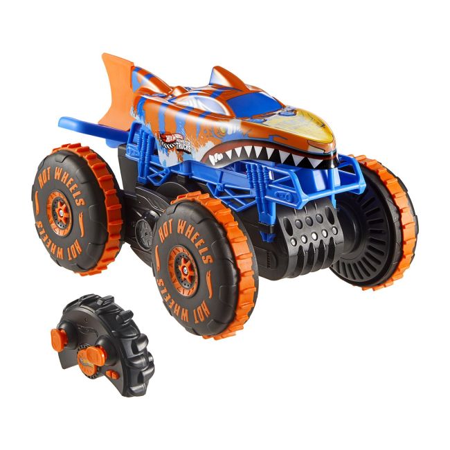 HOT WHEELS MONSTER TRUCK SHARKS VS DINOS MASINA CU TELECOMANDA TIGER SHARK CLIMBER VIVMTJFR39