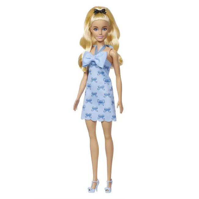 BARBIE FASHIONISTAS PAPUSA BARBIE BLONDA CU ROCHIE ALBASTRA CU FUNDITE VIVMTHYT93