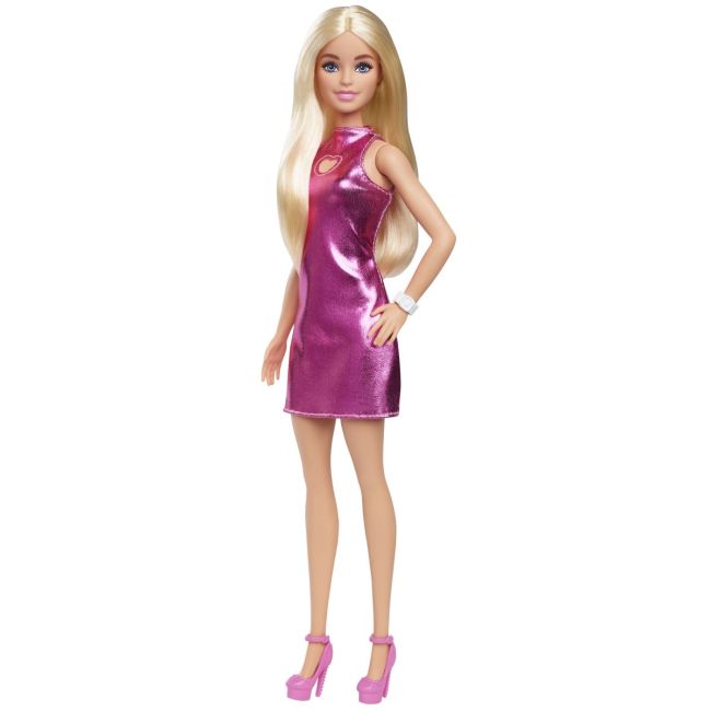 BARBIE FASHIONISTAS PAPUSA BARBIE BLONDA CU ROCHIE ROZ METALIZAT VIVMTFBR37_HYT88
