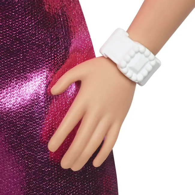 BARBIE FASHIONISTAS PAPUSA BARBIE BLONDA CU ROCHIE ROZ METALIZAT VIVMTFBR37_HYT88