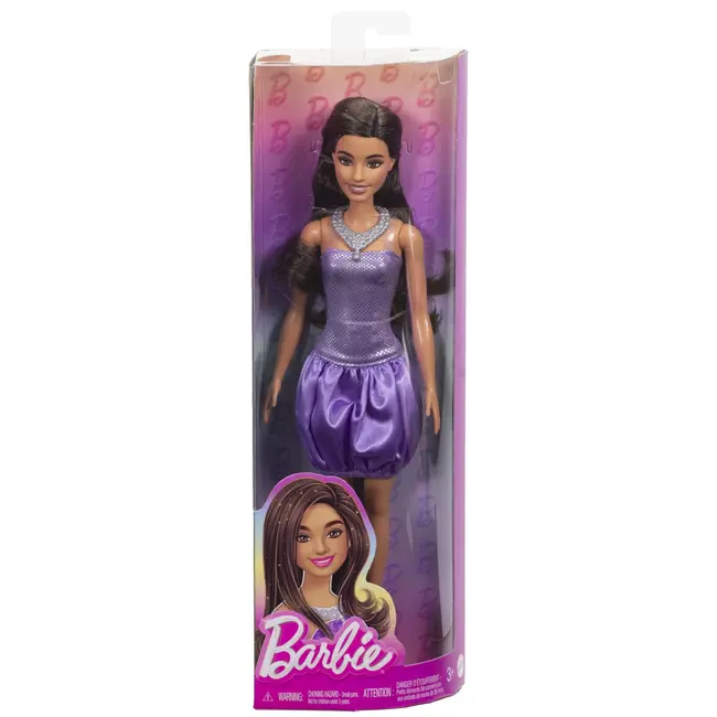BARBIE FASHIONISTAS PAPUSA BARBIE BRUNETA CU ROCHIE MOV CU PAIETE VIVMTHYT92