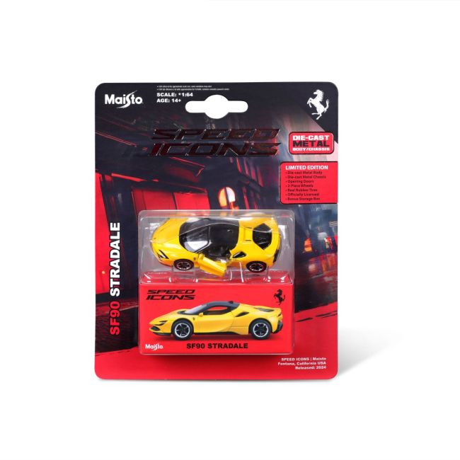 MAISTO MASINUTA METALICA SPEED ICONS FERRARI SF90 STRADALE GALBEN SCARA 1 LA 64 VIVMST15703_GALBEN
