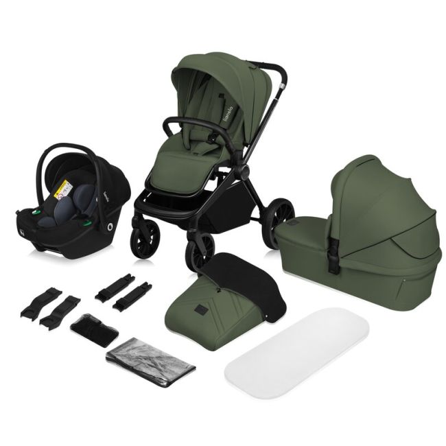 Carucior 3 in 1, Lionelo, Mika Plus, Cadru din aluminiu, Cu landou intarit si salteluta moale, Scoica auto, Reversibil, Cu sistem de ventilatie 3D, Maner ajustabil, Cu accesorii, Pana la 22 kg, EN1888-1 EN1888-2 EN1466 ECE R129, Verde BYNLO-MIKA_PLUS_3IN1
