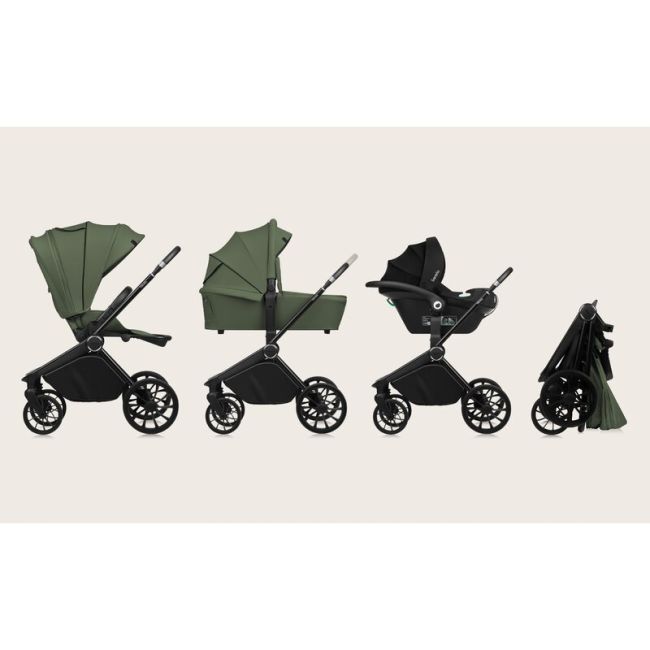 Carucior 3 in 1, Lionelo, Mika Plus, Cadru din aluminiu, Cu landou intarit si salteluta moale, Scoica auto, Reversibil, Cu sistem de ventilatie 3D, Maner ajustabil, Cu accesorii, Pana la 22 kg, EN1888-1 EN1888-2 EN1466 ECE R129, Verde BYNLO-MIKA_PLUS_3IN1