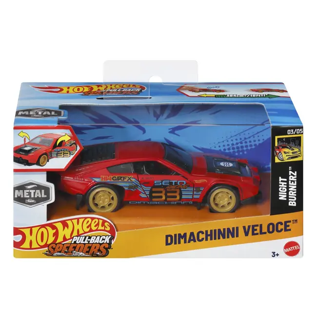 HOT WHEELS MASINUTA METALICA CU SISTEM PULL BACK DIMACHINNI VELOCE NIGHT BURNERZ SCARA 1:43 VIVMTHPR70_JCM07