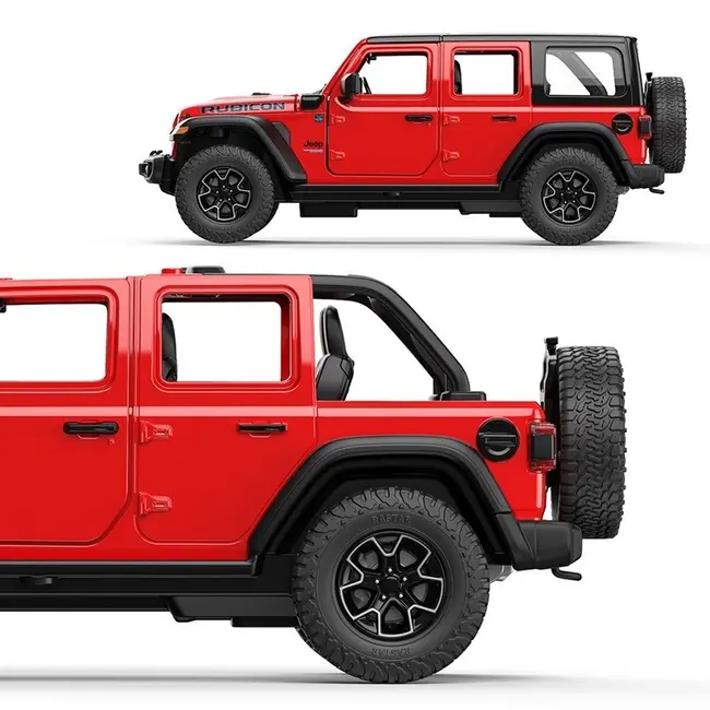 MASINUTA METALICA JEEP WRANGLER RUBICON 4XE ROSU CU SCARA 1 LA 32 VIVRas64621_Rosu