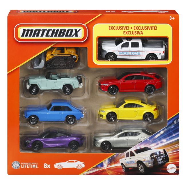MATCHBOX SET 8 MASINUTE METALICE EXCLUSIV CAMIONETA POLITIEI SCARA 1 LA 64 VIVMTHVR81_JCT81