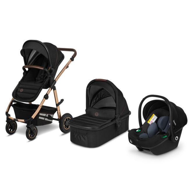 Lionelo - Carucior Amber 3 in 1, Cadru aluminiu, Cu landou intarit si salteluta moale, Scoica auto, Reversibil, Maner ajustabil, Huse pentru picioare, ploaie, Plasa de tantar, Geanta parinti, Pana la 22 kg, EN1888-1,EN1888-2,EN1466,ECE R44/04, Negru BYNLO