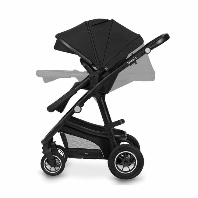Lionelo - Carucior Bianka, 3 in 1, Cadru aluminiu, Cu landou intarit si salteluta moale, Maner ajustabil, Include saculet de picioare, Husa de ploaie si tantari, Geanta pentru parinti, Sustine 22 kg, 0 luni+, EN1466:2014+AC:2015, EN1888, Negru BYNLO-BIANK