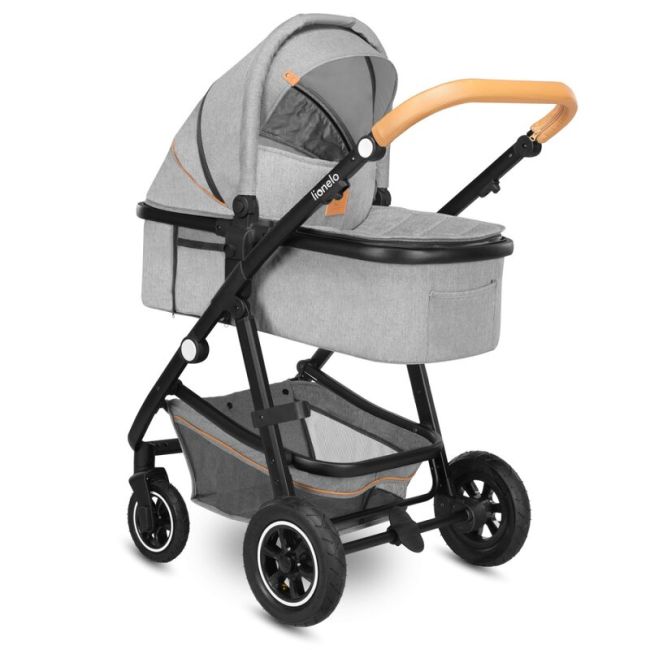 Lionelo - Carucior compact Amber, 3 in 1, Cadru din aluminiu, Cu landou intarit si salteluta moale, Scoica auto, Reversibil, Maner ajustabil, Huse pentru picioare, Plasa de tantari, Husa de ploaie, Geanta parinti, Pana la 22 kg, Gri BYNLO-AMBER_3IN1_GREY_