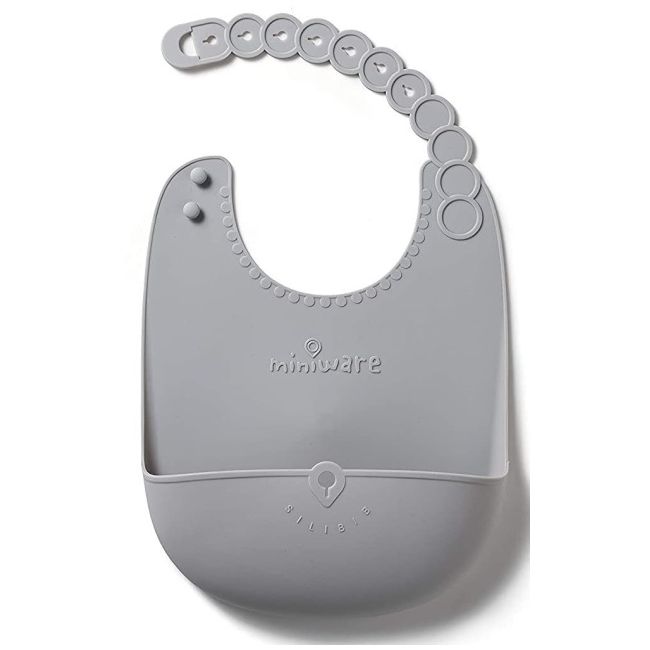 Baveta bebelusi miniware roll & lock, 100% din silicon alimentar, grey mw_sbibg