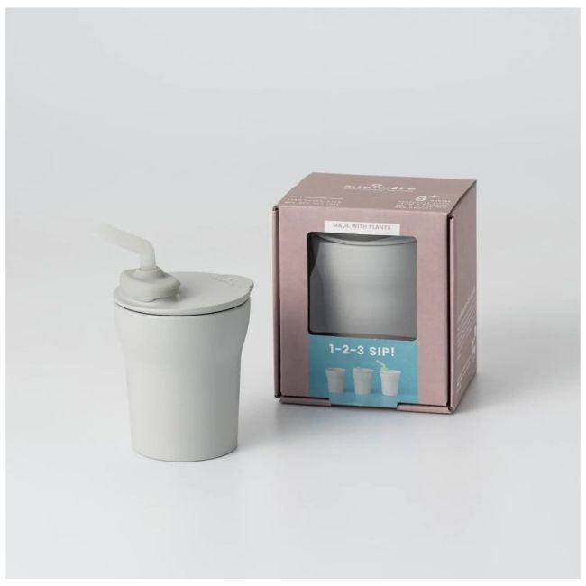 Pahar cu capac si pai antrenament bebelusi miniware 1-2-3 sip!, 100% din materiale naturale biodegradabile, grey mw_mwscgg
