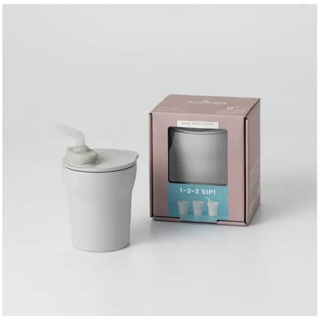 Pahar cu capac si pai antrenament bebelusi miniware 1-2-3 sip!, 100% din materiale naturale biodegradabile, grey mw_mwscgg
