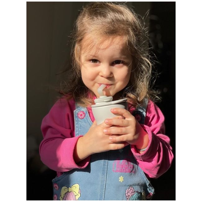 Pahar cu capac si pai antrenament bebelusi miniware 1-2-3 sip!, 100% din materiale naturale biodegradabile, grey mw_mwscgg