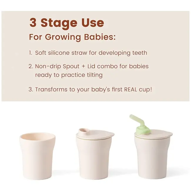 Pahar cu capac si pai antrenament bebelusi miniware 1-2-3 sip!, 100% din materiale naturale biodegradabile, toffee mw_mwsctt