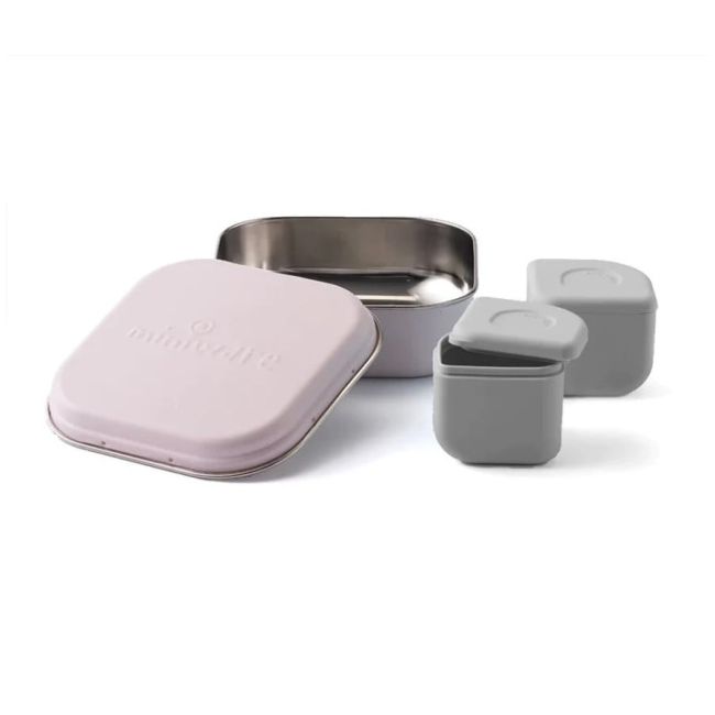 Set cutie cu 2 silipods pentru mancare bebelusi miniware grow bento, 3 piese, cotton candy+grey mw_gbc2g