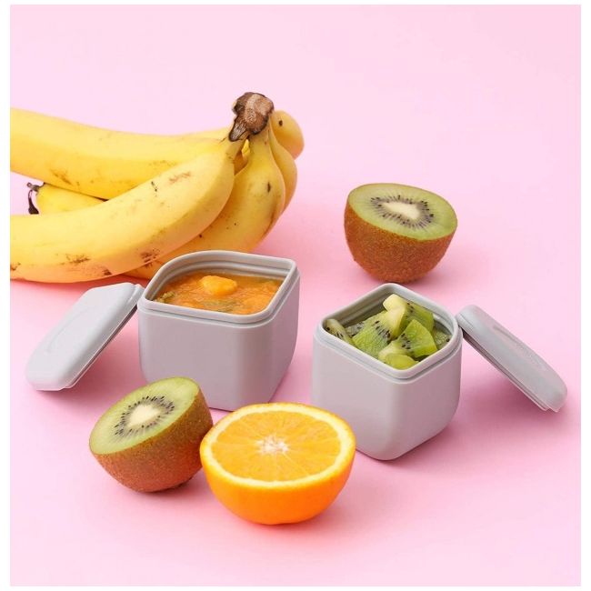 Set cutie cu 2 silipods pentru mancare bebelusi miniware grow bento, 3 piese, cotton candy+grey mw_gbc2g