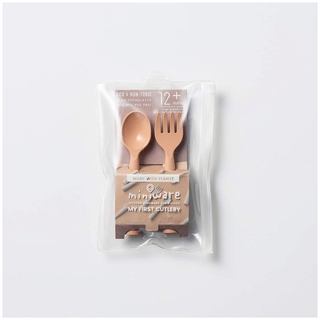 Set de tacamuri bebelusi miniware my first cutlery, 100% din materiale naturale biodegradabile, toffee mw_mwmfct