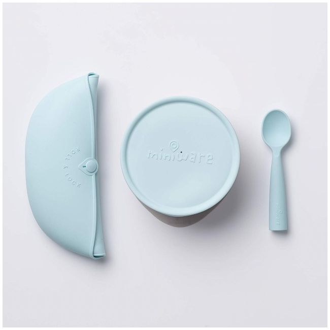 Set diversificare hrana bebelusi miniware first bites, 100% din materiale naturale biodegradabile, 4 piese, aqua mw_mwfbdaa