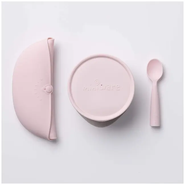Set diversificare hrana bebelusi miniware first bites deluxe, 100% din materiale naturale biodegradabile, 4 piese, cotton candy mw_mwfbdcc