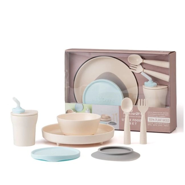 Set diversificare hrana bebelusi miniware little foodie, 100% din materiale naturale biodegradabile, 6 piese, vanilla aqua mw_mwlfva