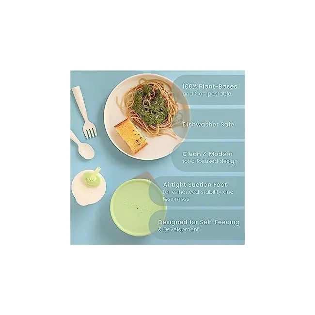 Set diversificare hrana bebelusi miniware little foodie, 100% din materiale naturale biodegradabile, 6 piese, vanilla aqua mw_mwlfva