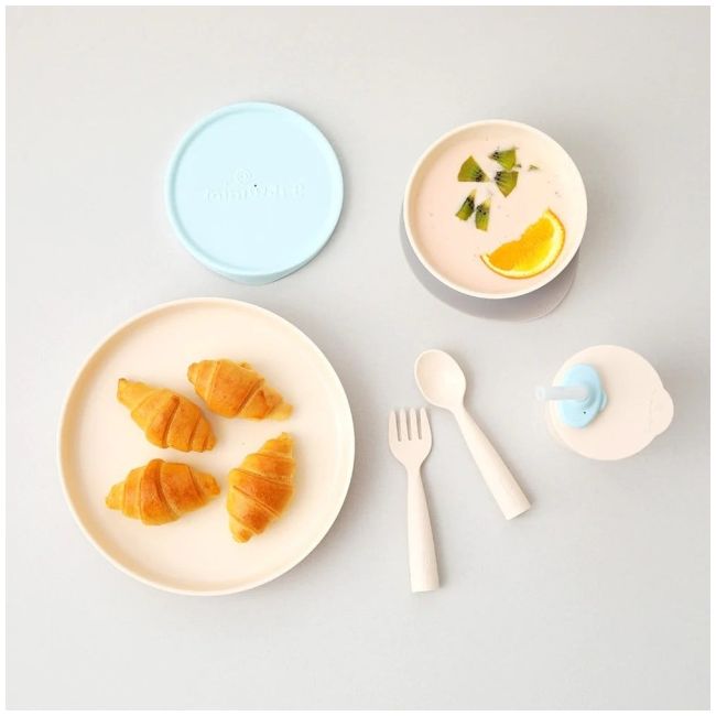 Set diversificare hrana bebelusi miniware little foodie, 100% din materiale naturale biodegradabile, 6 piese, vanilla aqua mw_mwlfva