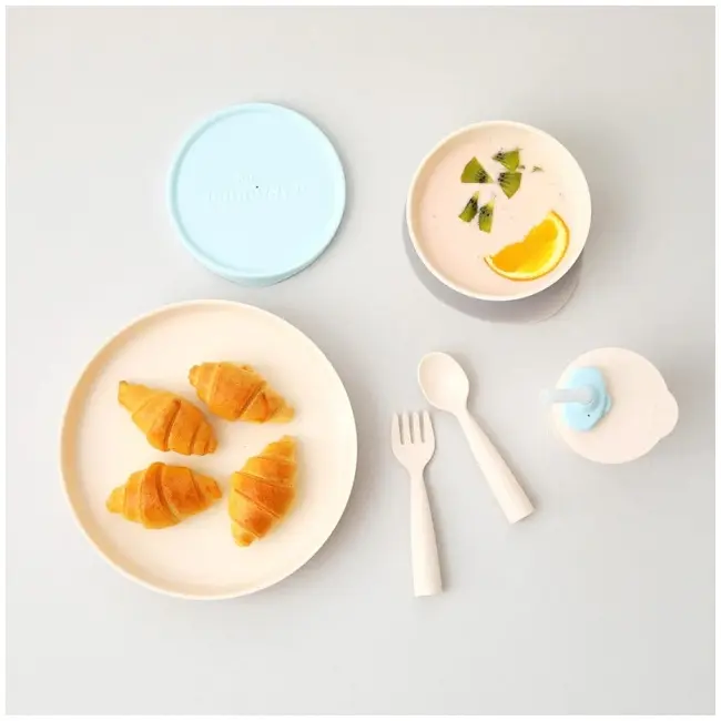 Set diversificare hrana bebelusi miniware little foodie, 100% din materiale naturale biodegradabile, 6 piese, vanilla aqua mw_mwlfva