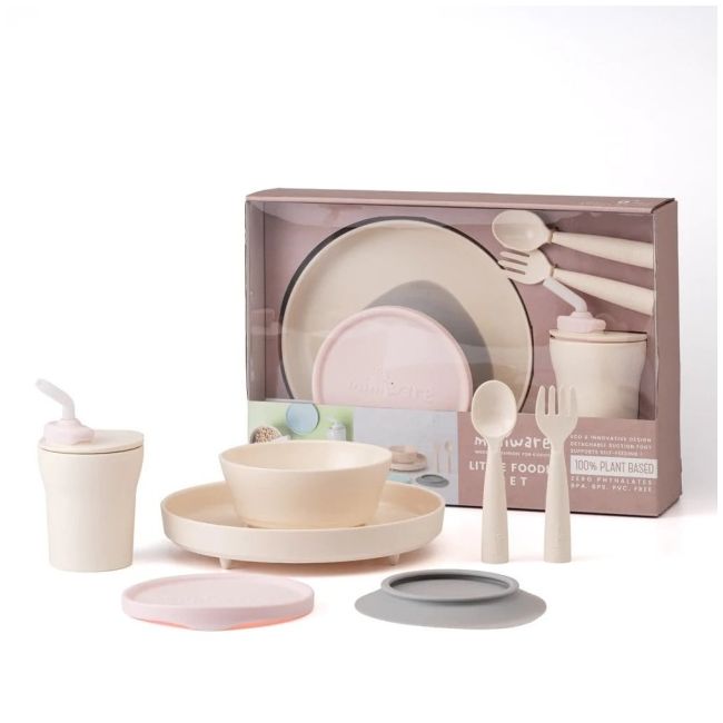 Set diversificare hrana bebelusi miniware little foodie, 100% din materiale naturale biodegradabile, 6 piese, vanilla+cotton candy mw_mwlfvc