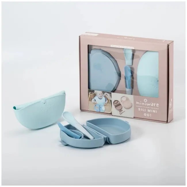Set diversificare hrana bebelusi miniware sili mini go, 100% din materiale naturale biodegradabile, 3 piese, blue banana mw_smg7bb