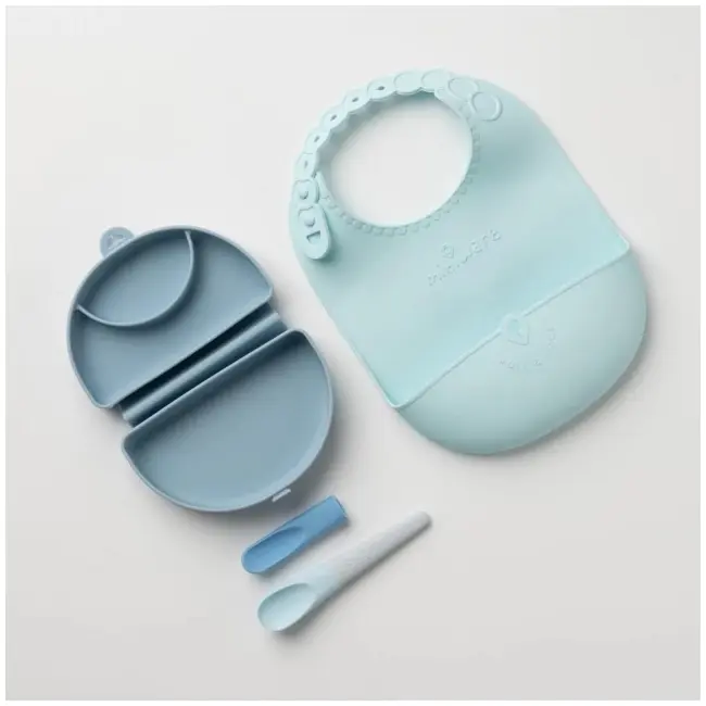 Set diversificare hrana bebelusi miniware sili mini go, 100% din materiale naturale biodegradabile, 3 piese, blue banana mw_smg7bb