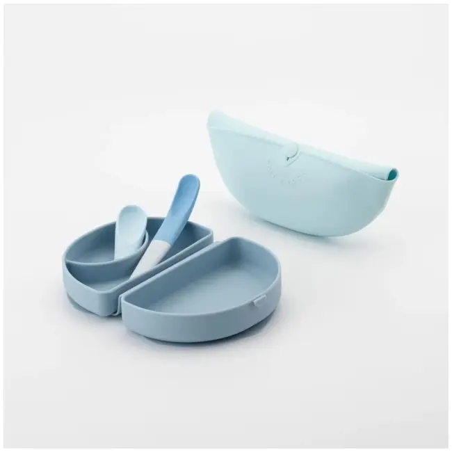 Set diversificare hrana bebelusi miniware sili mini go, 100% din materiale naturale biodegradabile, 3 piese, blue banana mw_smg7bb