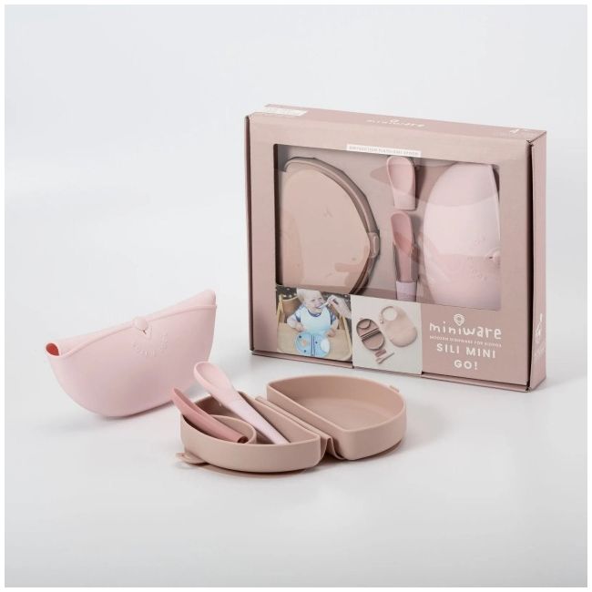 Set diversificare hrana bebelusi miniware sili mini go, 100% din materiale naturale biodegradabile, 3 piese, pink antioxidant mw_smg7pa