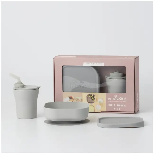 Set diversificare hrana bebelusi miniware sip&snack, 100% din materiale naturale biodegradabile, 3 piese, grey mw_mwskgg