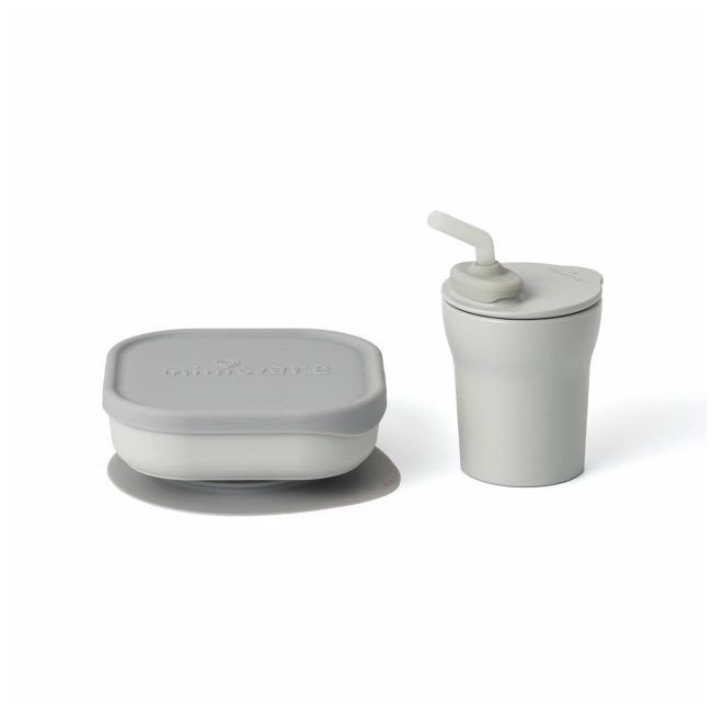 Set diversificare hrana bebelusi miniware sip&snack, 100% din materiale naturale biodegradabile, 3 piese, grey mw_mwskgg
