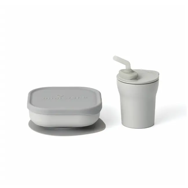 Set diversificare hrana bebelusi miniware sip&snack, 100% din materiale naturale biodegradabile, 3 piese, grey mw_mwskgg
