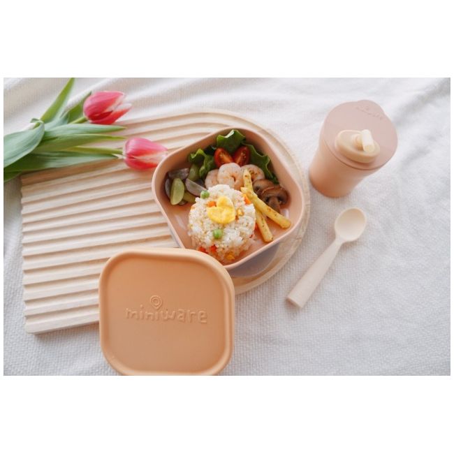 Set diversificare hrana bebelusi miniware sip&snack, 100% din materiale naturale biodegradabile, 3 piese, toffee mw_mwsktt
