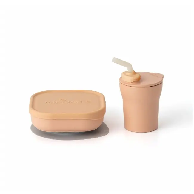 Set diversificare hrana bebelusi miniware sip&snack, 100% din materiale naturale biodegradabile, 3 piese, toffee mw_mwsktt