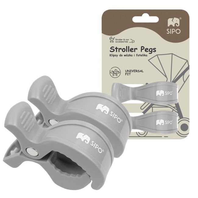 Cleme multifunctionale pentru carucior, 2 bucati, Grey EKDSCA-20LG