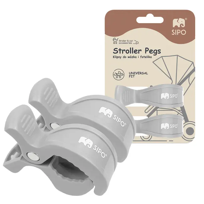 Cleme multifunctionale pentru carucior, 2 bucati, Grey EKDSCA-20LG