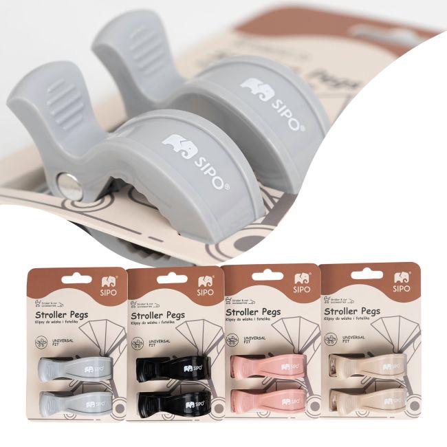 Cleme multifunctionale pentru carucior, 2 bucati, Grey EKDSCA-20LG