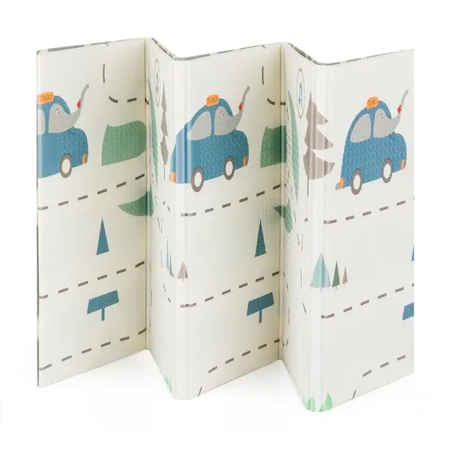 Covoras de joaca, Petite&Mars, Reversibil, Include geanta pentru transport, Pliabil si impermeabil, Non-toxic, 197 x 147 x 1 cm, Campy Cars, 0 luni+, Multicolor BYN435073