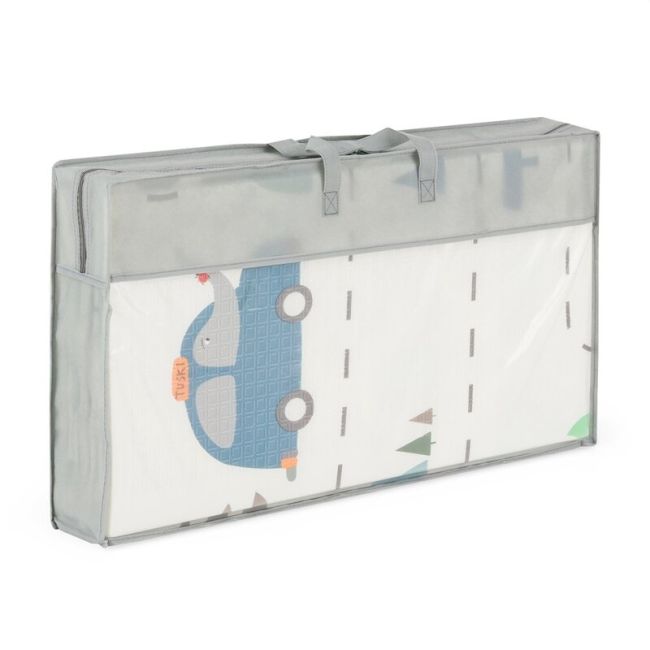 Covoras de joaca, Petite&Mars, Reversibil, Include geanta pentru transport, Pliabil si impermeabil, Non-toxic, 197 x 147 x 1 cm, Campy Cars, 0 luni+, Multicolor BYN435073