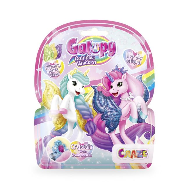 Craze - Galupy figurina Unicorn curcubeu cu aripi sclipitoare si coroana decorata cu un cristal Swarovski ARTCRZ69578