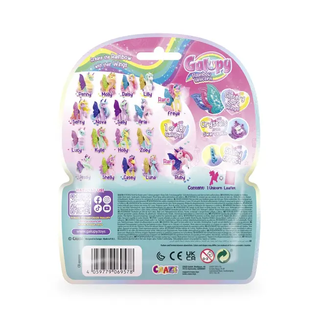 Craze - Galupy figurina Unicorn curcubeu cu aripi sclipitoare si coroana decorata cu un cristal Swarovski ARTCRZ69578