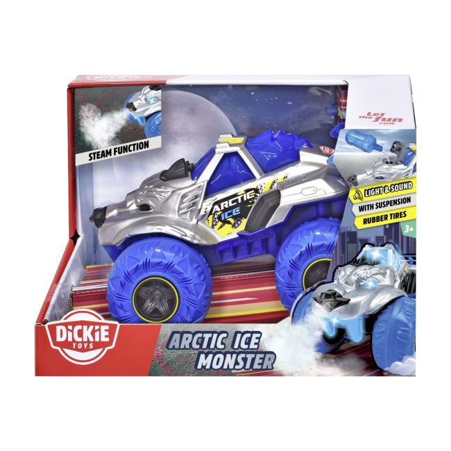 DICKIE MASINA DE TEREN ARCTIC ICE MONSTER CU LUMINI SUNETE SUSPENSII SI FUNCTIE ABUR 25CM VIV203754002