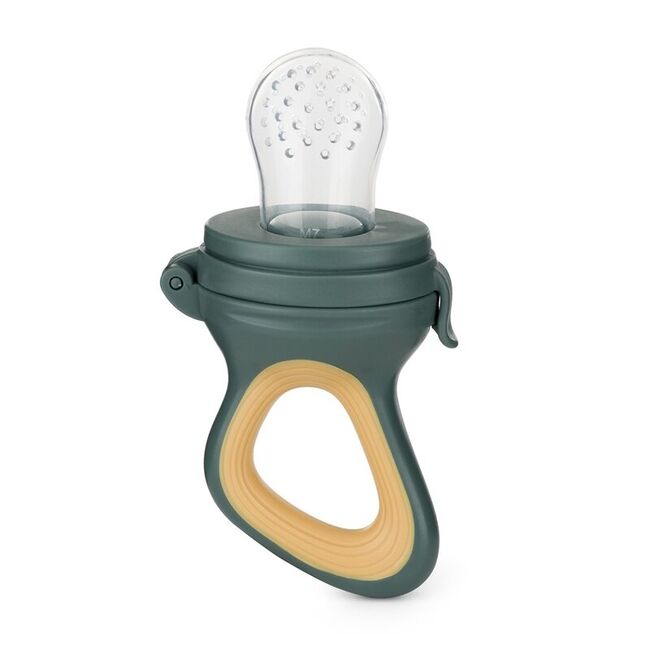 Dispozitiv de hranire, Petite&Mars, Pentru fructe si legume, Include capac de protectie, 6+ luni, Verde/Ocru BYN581799